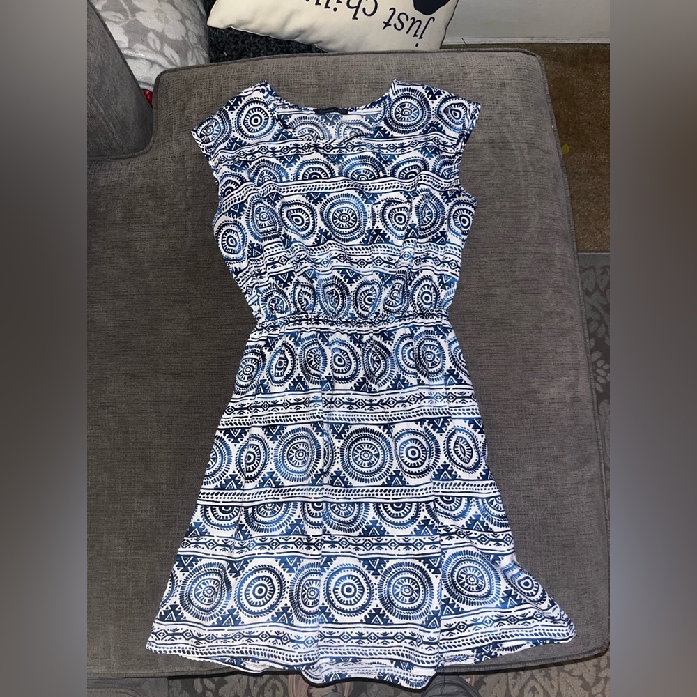 Soprano Navy and White Geometric Mini Dress